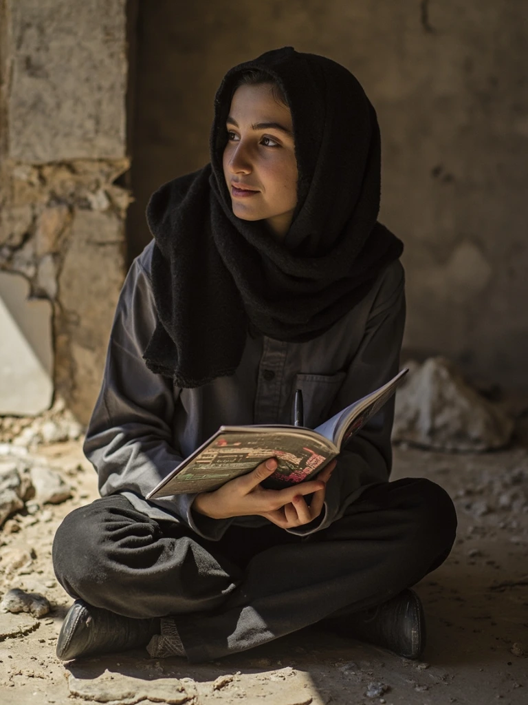 A contributor files notes by hand inside a damaged building in northwest Syria.